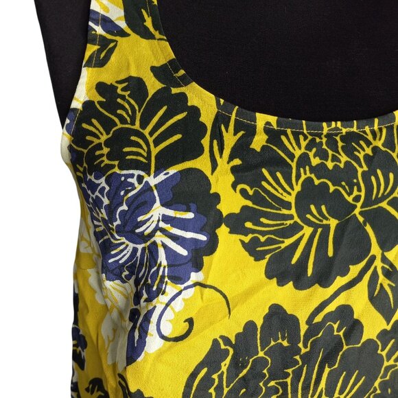 CAbi XS Tank Top Bali Floral Silk Blend Yellow Navy Sleeveless Bold Style 286 - Picture 5 of 8